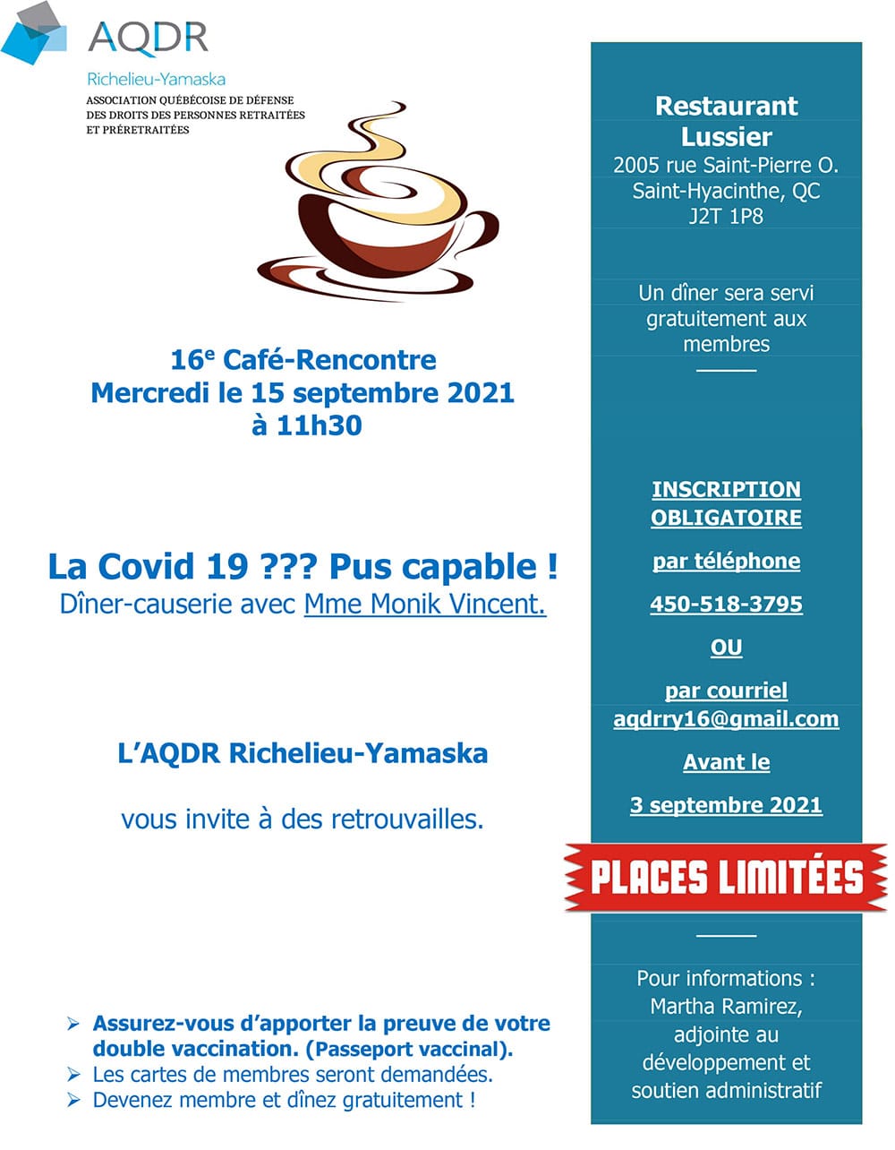 Café-Rencontre du15 septembre 2021 – AQDR Richelieu-Yamaska