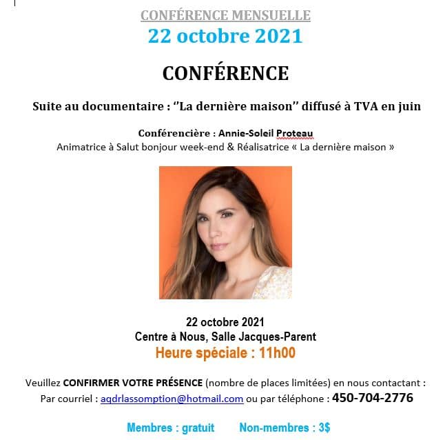 Invitation à la conférence du 22 octobre 2021 – AQDR L’Assomption